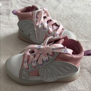 Pink and Gray Kids Shoes with Wing Design